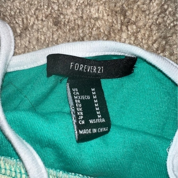 Forever 21 Green Bodysuit With White Trim and Colorful Band Across the Chest Med - Picture 8 of 8